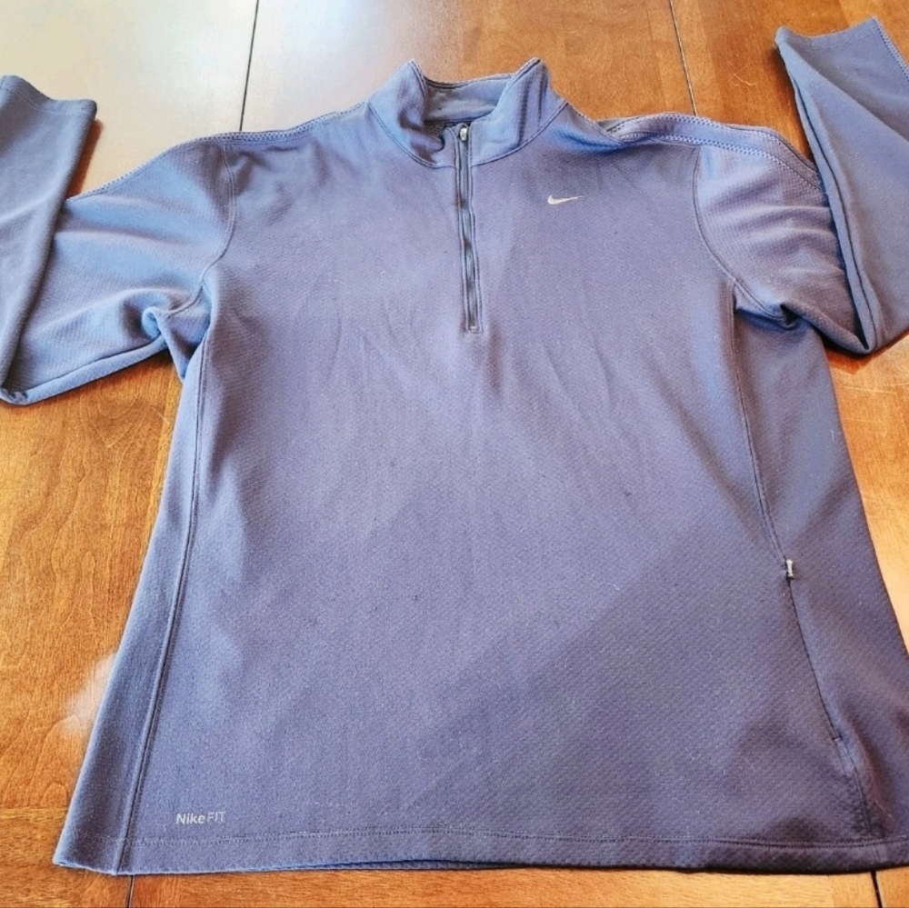 Nike FitDry Mens Pullover Activewear Dark Blue Size Large Zipper Pocket Workout